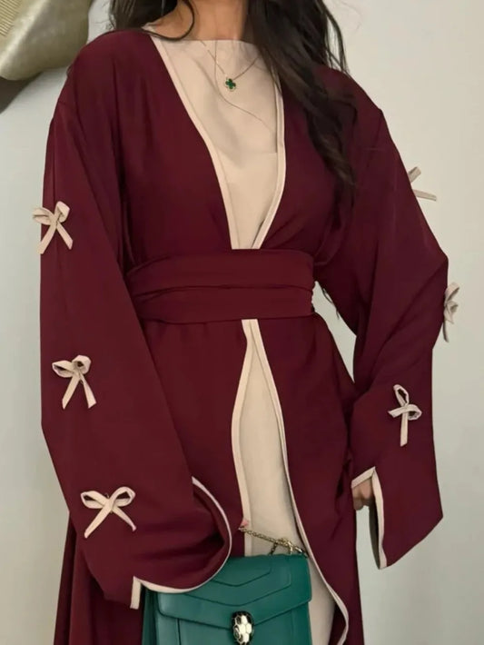2025 Bow Abaya Dress – Elegant Women’s Cardigan Kaftan | Moroccan Dubai Style Modest Party Wear Jalabiya Robe