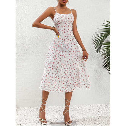 New Polka Dot Print Suspender Dress – 2025 Summer Trend Split Long Dress for Women