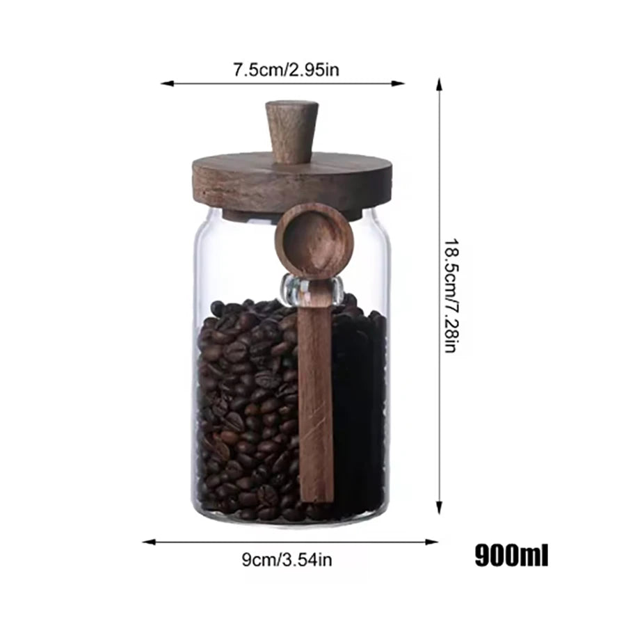 ATLASORA Glass Storage Jar Set with Wooden Lid & Scoop 