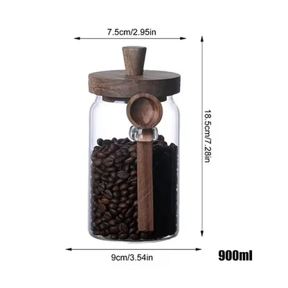 ATLASORA Glass Storage Jar Set with Wooden Lid & Scoop 