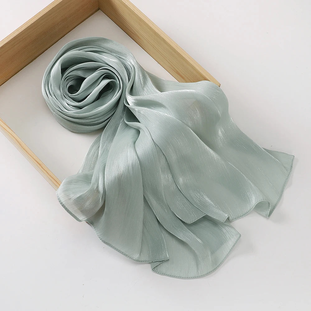 2025 New  Women’s Pleated Glitter Shawl – Plain, Shimmering Chiffon Muslim Hijab