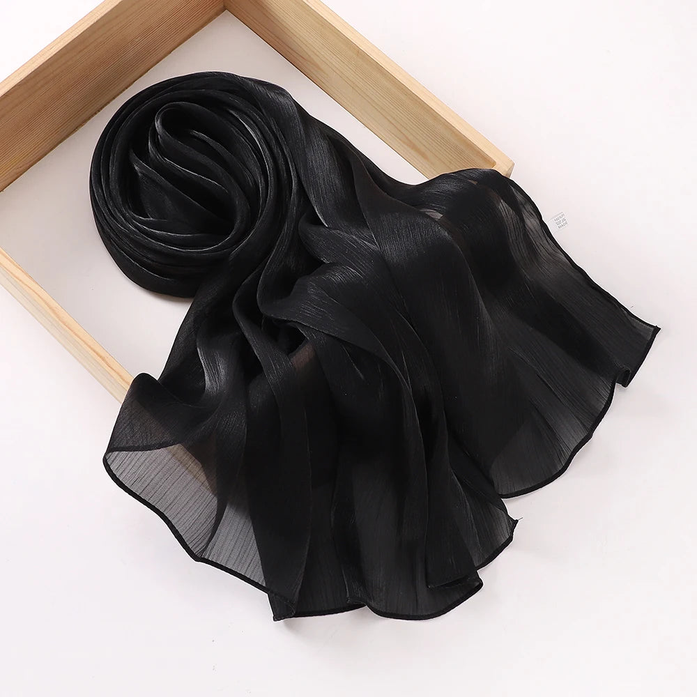 2025 New  Women’s Pleated Glitter Shawl – Plain, Shimmering Chiffon Muslim Hijab