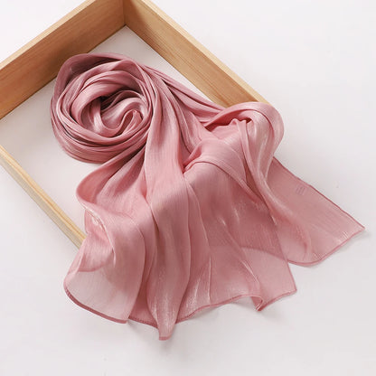 2025 New  Women’s Pleated Glitter Shawl – Plain, Shimmering Chiffon Muslim Hijab
