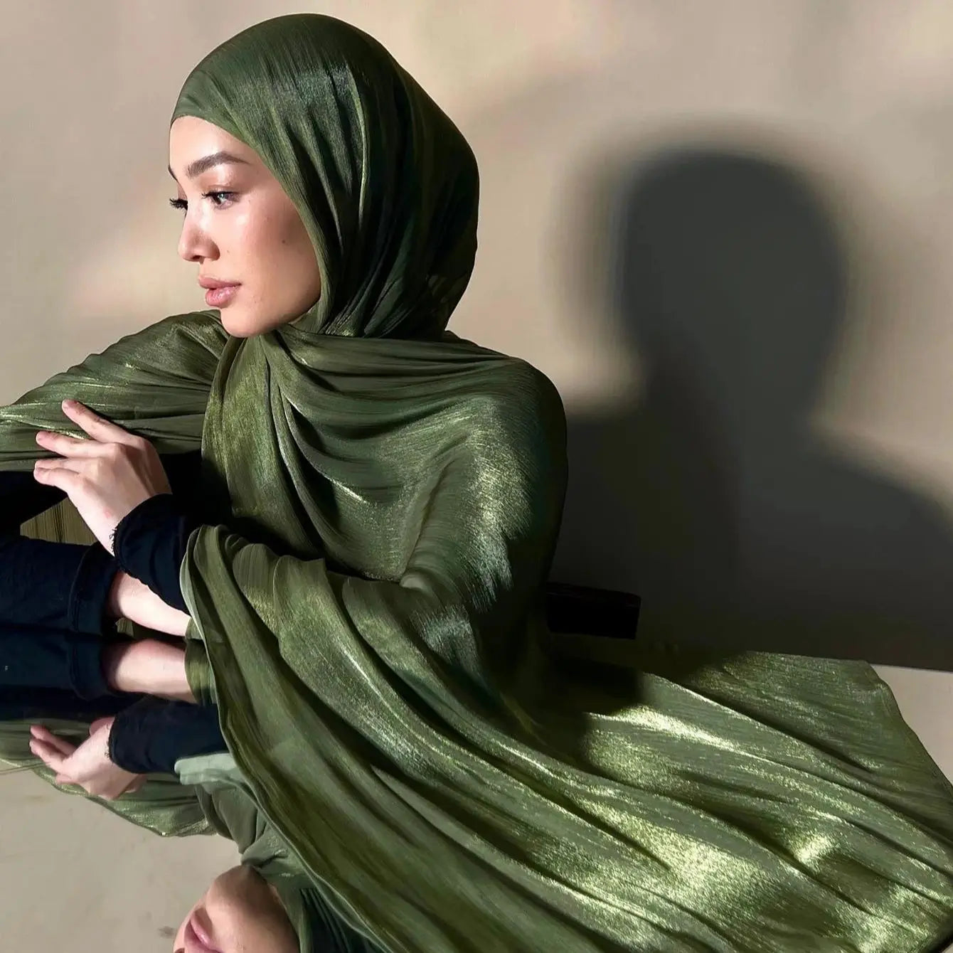2025 New  Women’s Pleated Glitter Shawl – Plain, Shimmering Chiffon Muslim Hijab