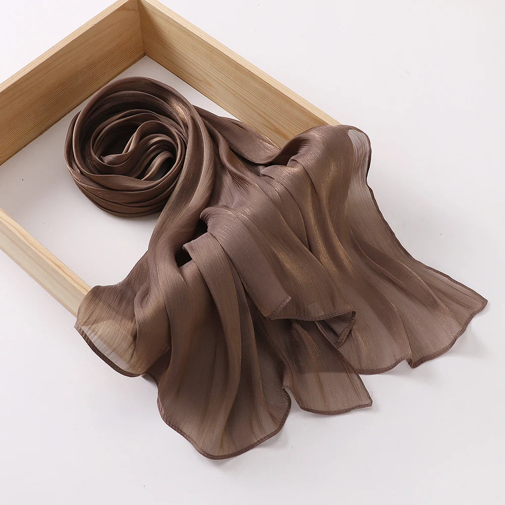 2025 New  Women’s Pleated Glitter Shawl – Plain, Shimmering Chiffon Muslim Hijab