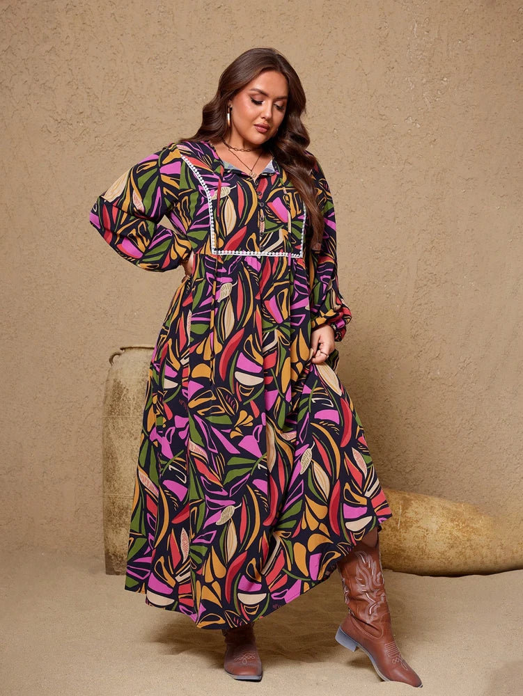 ATLASORA New Plus Size Women’s Digital Print Maxi Dress – All Season Front Button Casual Dress in Lightweight Polyester