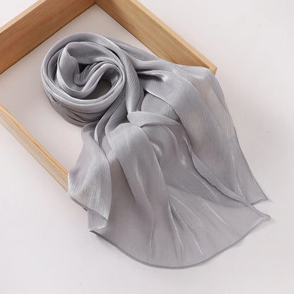 2025 New  Women’s Pleated Glitter Shawl – Plain, Shimmering Chiffon Muslim Hijab