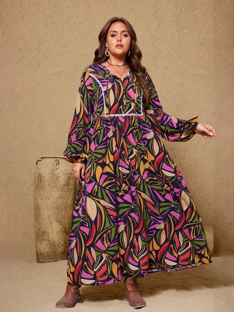ATLASORA New Plus Size Women’s Digital Print Maxi Dress – All Season Front Button Casual Dress in Lightweight Polyester