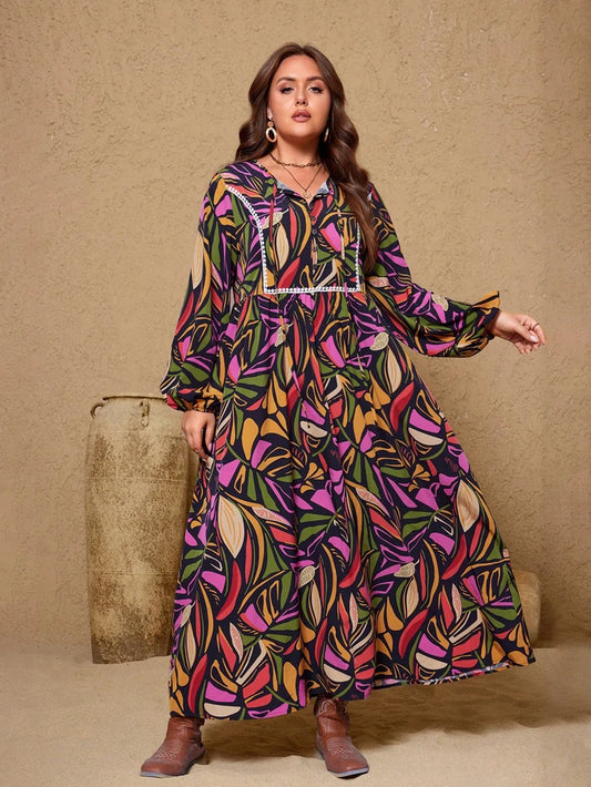 ATLASORA New Plus Size Women’s Digital Print Maxi Dress – All Season Front Button Casual Dress in Lightweight Polyester