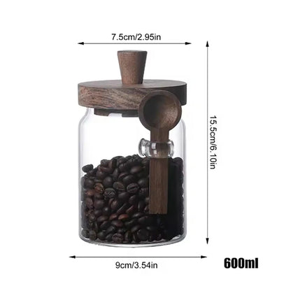 ATLASORA Glass Storage Jar Set with Wooden Lid & Scoop 