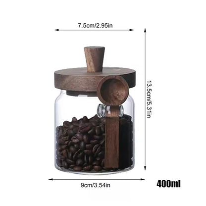 ATLASORA Glass Storage Jar Set with Wooden Lid & Scoop 