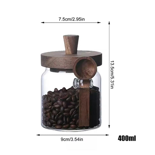 ATLASORA Glass Storage Jar Set with Wooden Lid & Scoop 