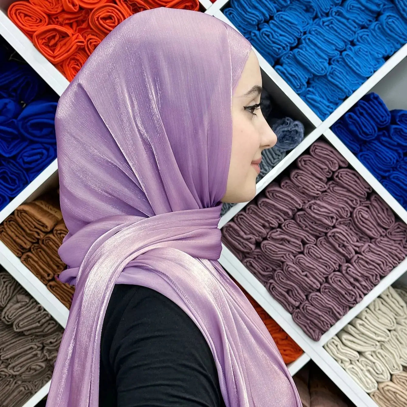 2025 New  Women’s Pleated Glitter Shawl – Plain, Shimmering Chiffon Muslim Hijab