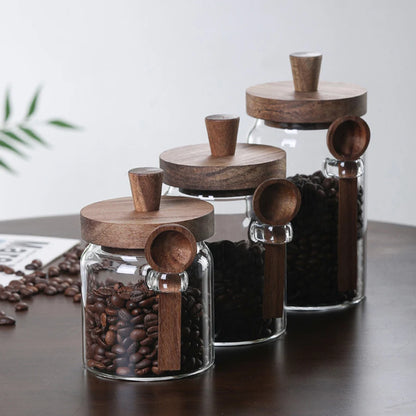 ATLASORA Glass Storage Jar Set with Wooden Lid & Scoop 