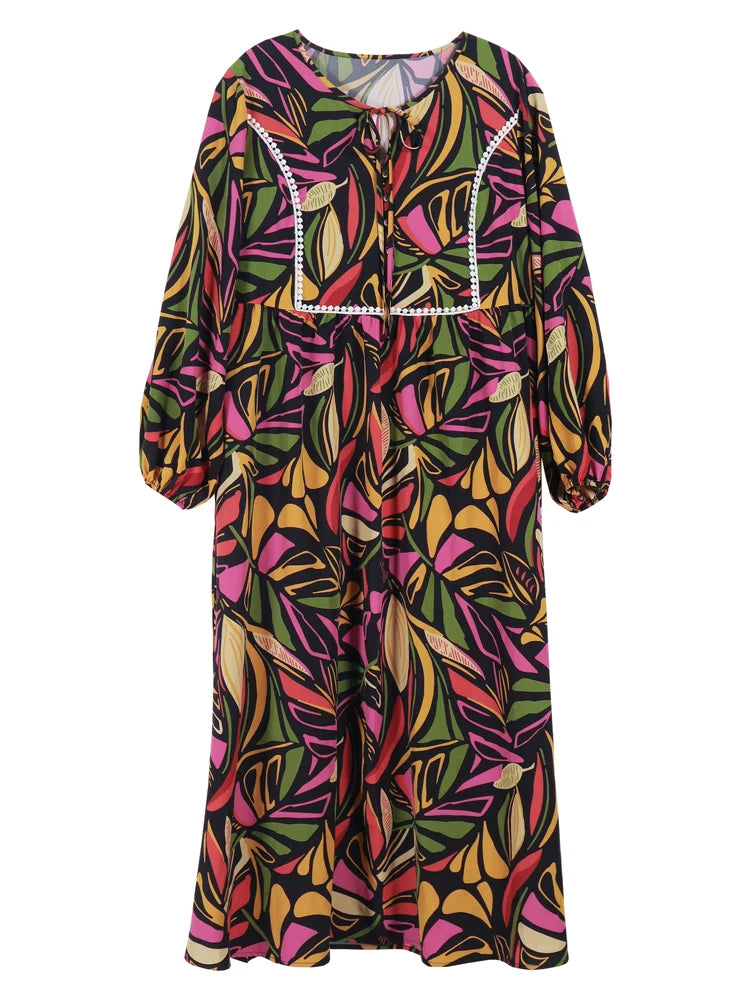 ATLASORA New Plus Size Women’s Digital Print Maxi Dress – All Season Front Button Casual Dress in Lightweight Polyester