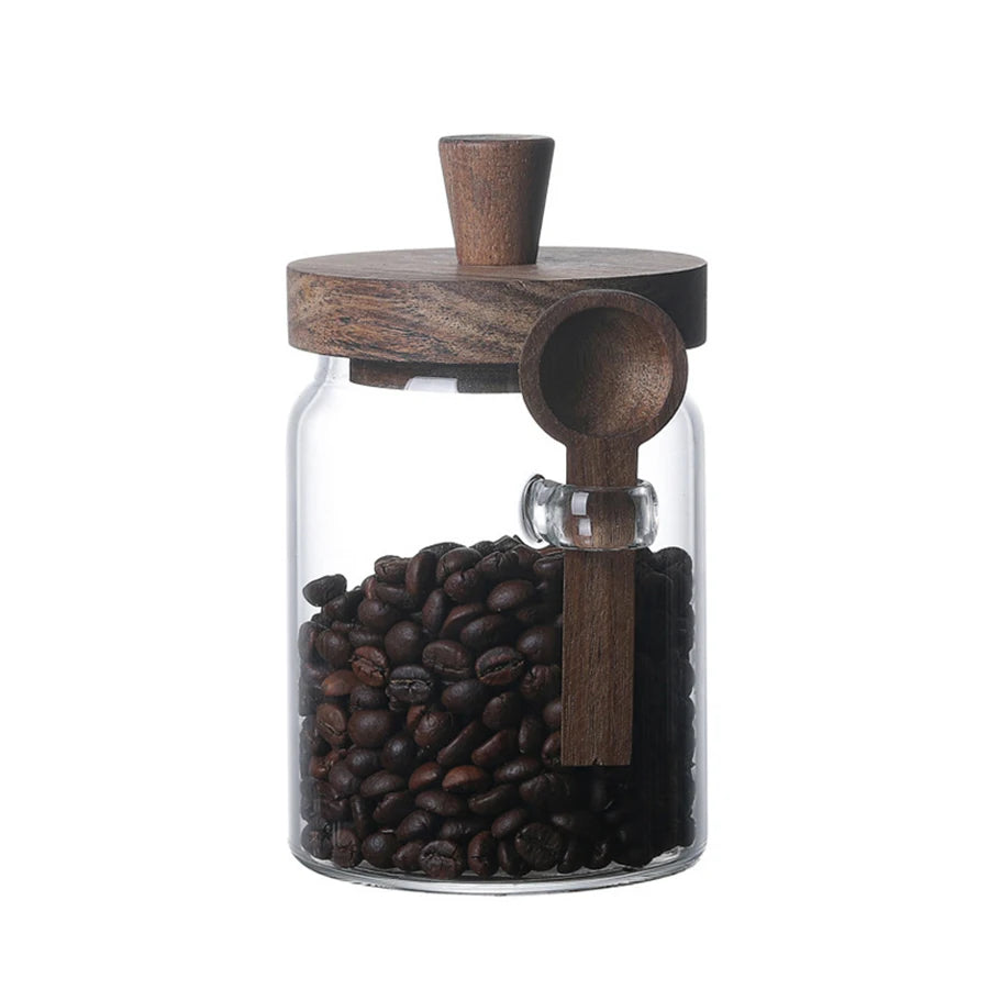 ATLASORA Glass Storage Jar Set with Wooden Lid & Scoop 