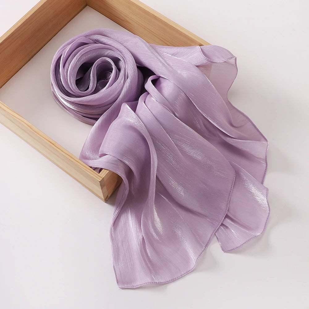 2025 New  Women’s Pleated Glitter Shawl – Plain, Shimmering Chiffon Muslim Hijab
