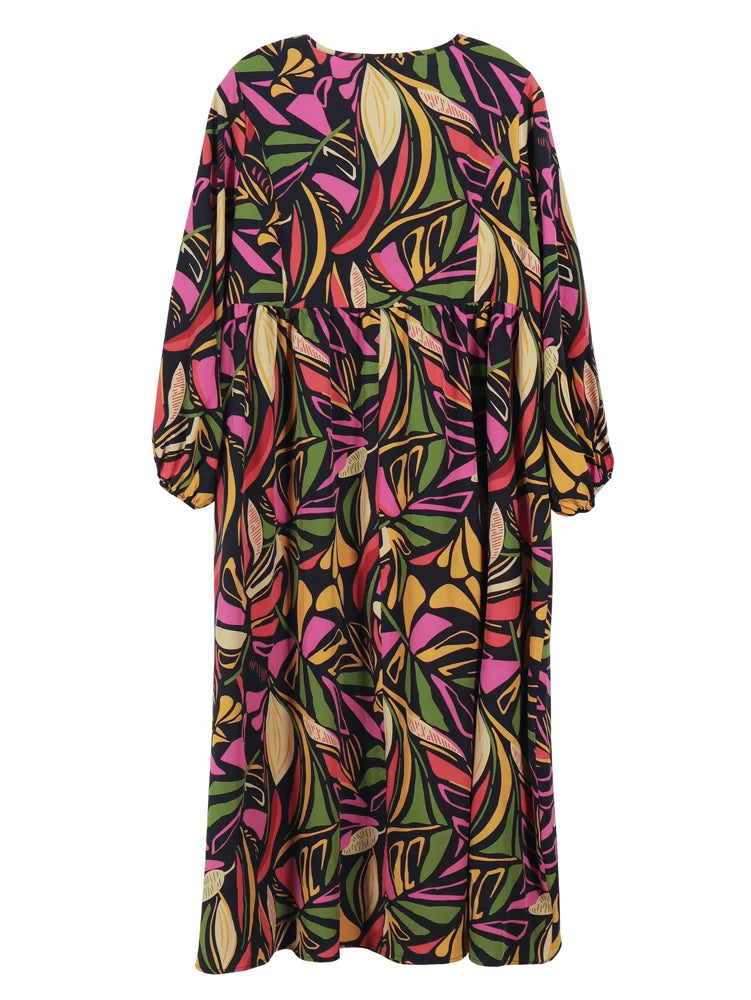 ATLASORA New Plus Size Women’s Digital Print Maxi Dress – All Season Front Button Casual Dress in Lightweight Polyester