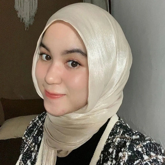2025 New  Women’s Pleated Glitter Shawl – Plain, Shimmering Chiffon Muslim Hijab
