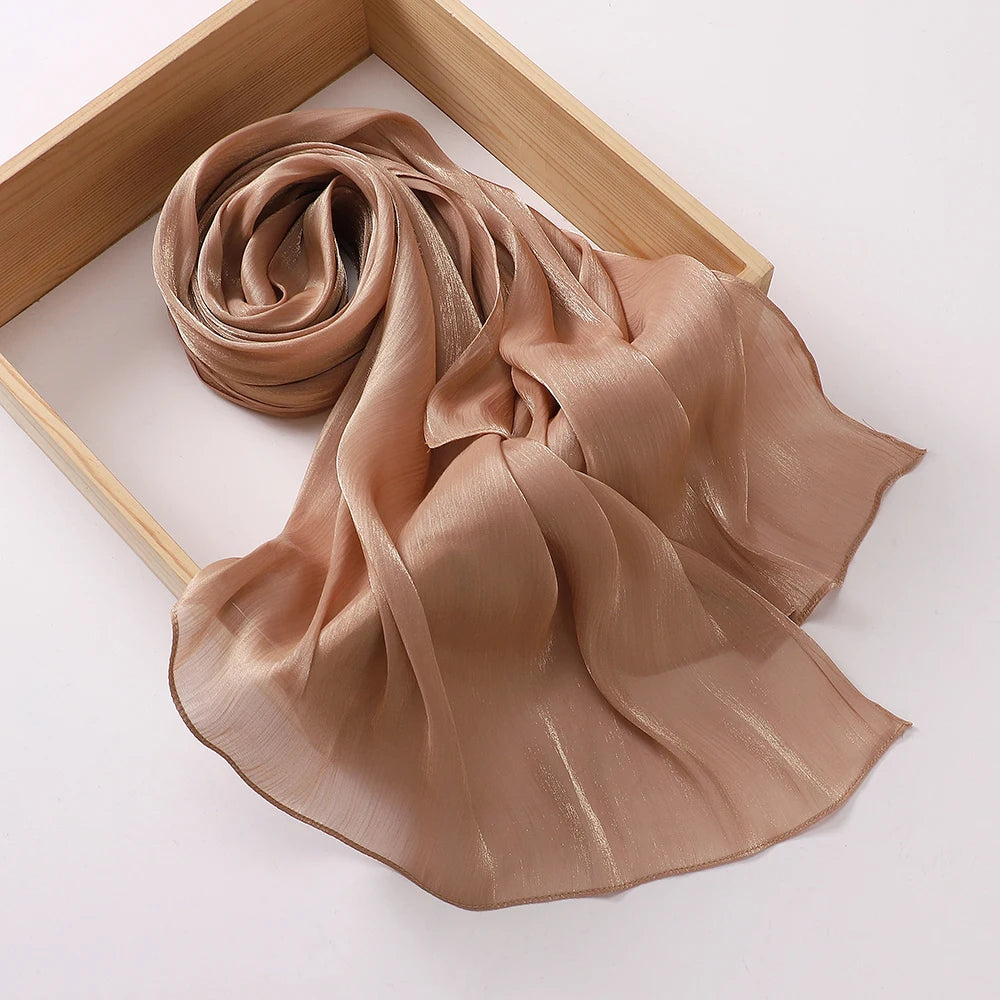 2025 New  Women’s Pleated Glitter Shawl – Plain, Shimmering Chiffon Muslim Hijab