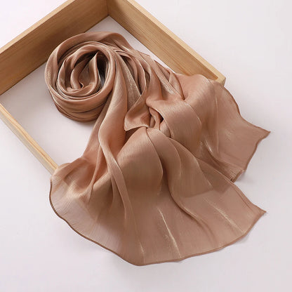2025 New  Women’s Pleated Glitter Shawl – Plain, Shimmering Chiffon Muslim Hijab