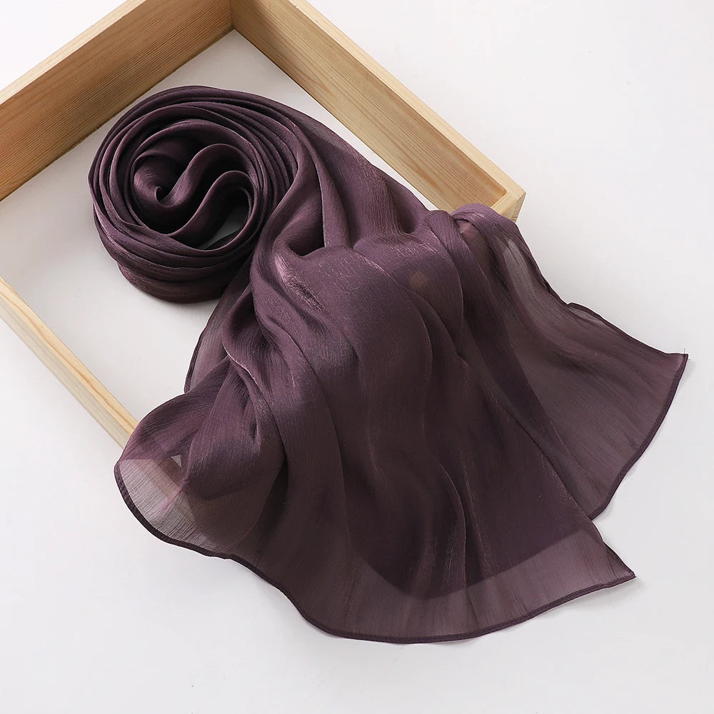 2025 New  Women’s Pleated Glitter Shawl – Plain, Shimmering Chiffon Muslim Hijab