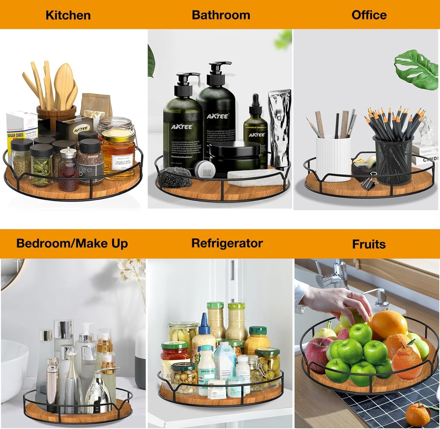 Lazy Lily Turntable Organizer – 9" Carbonized Black Pine Wood Rotating Tray for Pantry, Kitchen Countertop, Fridge, or Cabinet