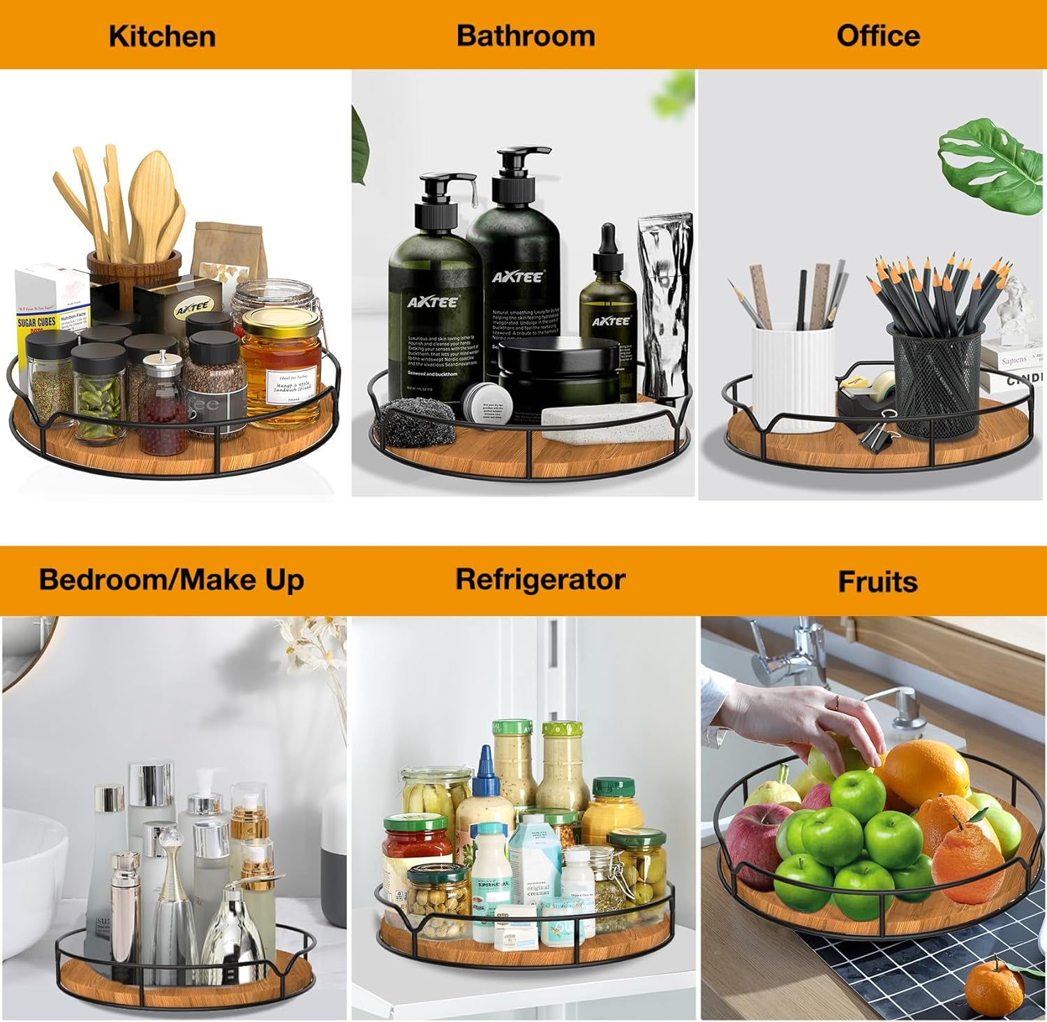 Lazy Lily Turntable Organizer – 9" Carbonized Black Pine Wood Rotating Tray for Pantry, Kitchen Countertop, Fridge, or Cabinet