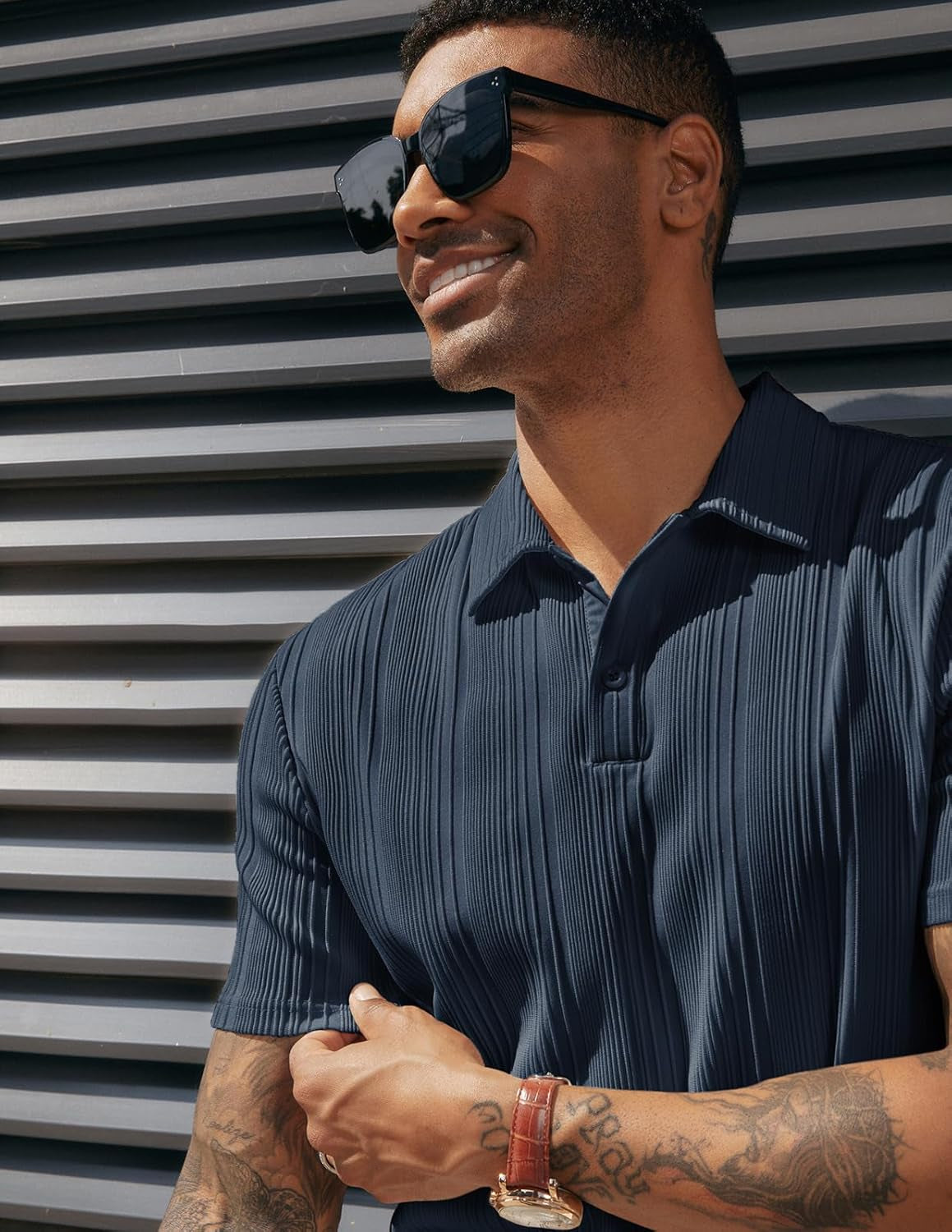 ATLASORA Men's Summer Textured Knit Polo Shirt – Regular Fit, Stretchy & Stylish for Golf or Casual Wear