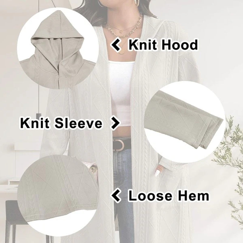Women’s Long Cable Knit Cardigan – Cozy Open Front Sweater, Layering Knitwear