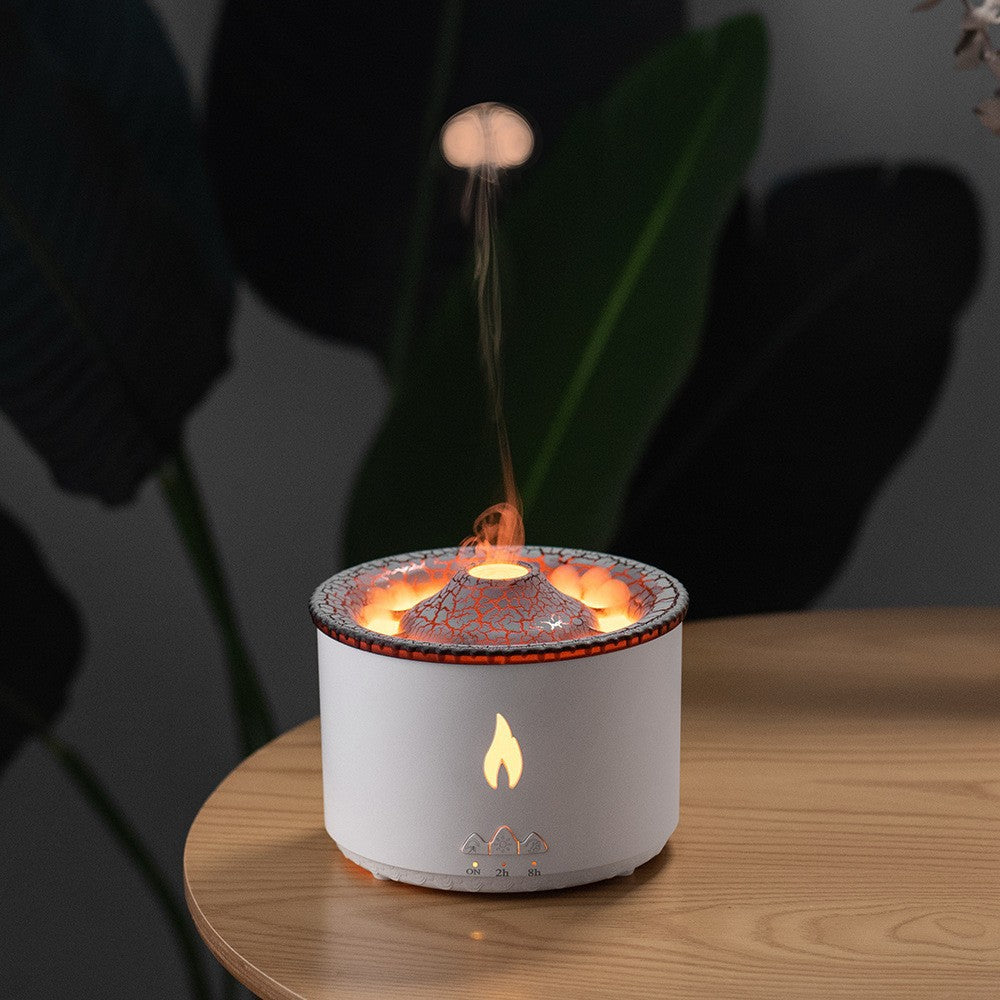 New Two-Color Spray Ring Volcano Humidifier – Aromatherapy Diffuser with LED Flame & Mist Ring Effect
