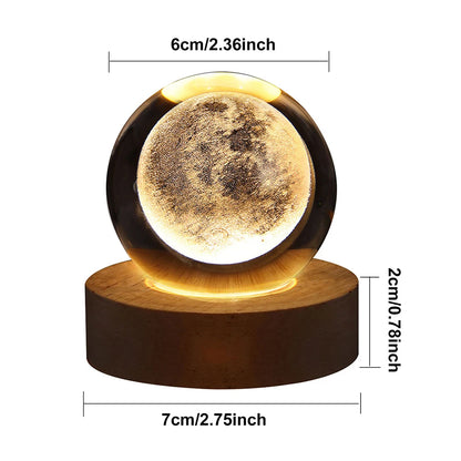 3D Crystal Ball Night Light – Glowing Moon, Galaxy & Astronaut Design, USB Planet Table Lamp, Ambient Atmosphere Light for Bedroom, Kids Gifts