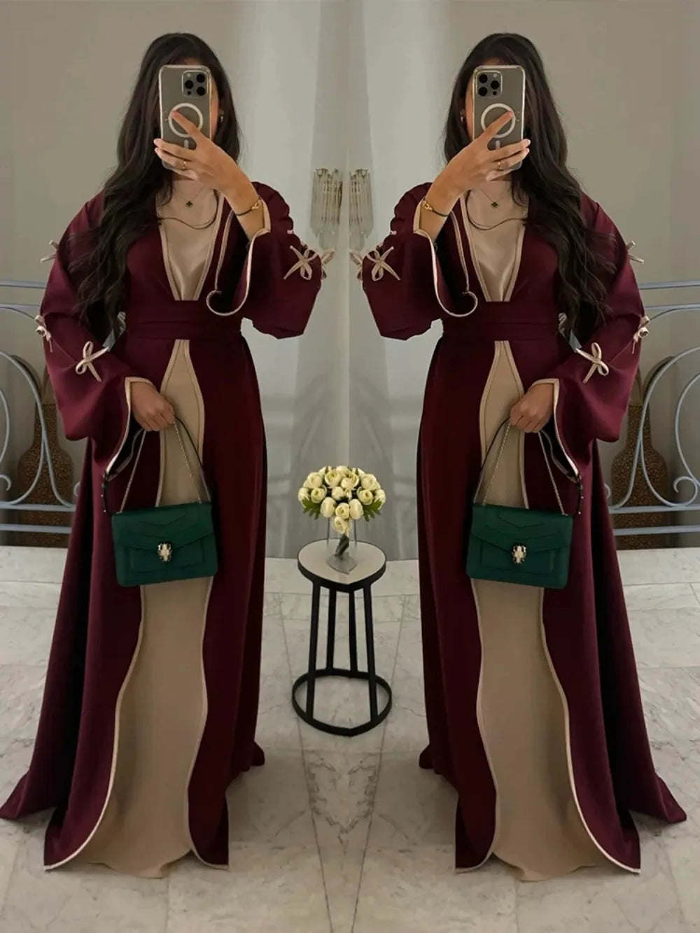 2025 Bow Abaya Dress – Elegant Women’s Cardigan Kaftan | Moroccan Dubai Style Modest Party Wear Jalabiya Robe