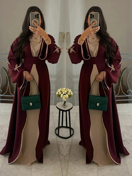 2025 Bow Abaya Dress – Elegant Women’s Cardigan Kaftan | Moroccan Dubai Style Modest Party Wear Jalabiya Robe