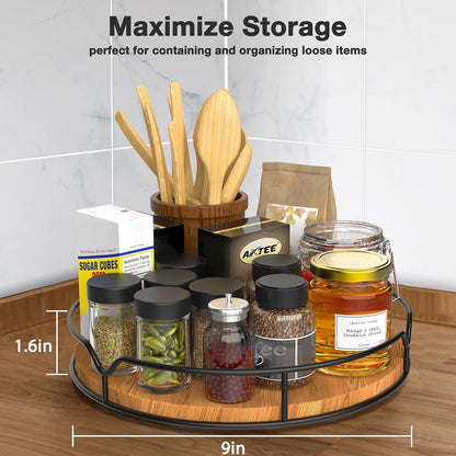 Lazy Lily Turntable Organizer – 9" Carbonized Black Pine Wood Rotating Tray for Pantry, Kitchen Countertop, Fridge, or Cabinet