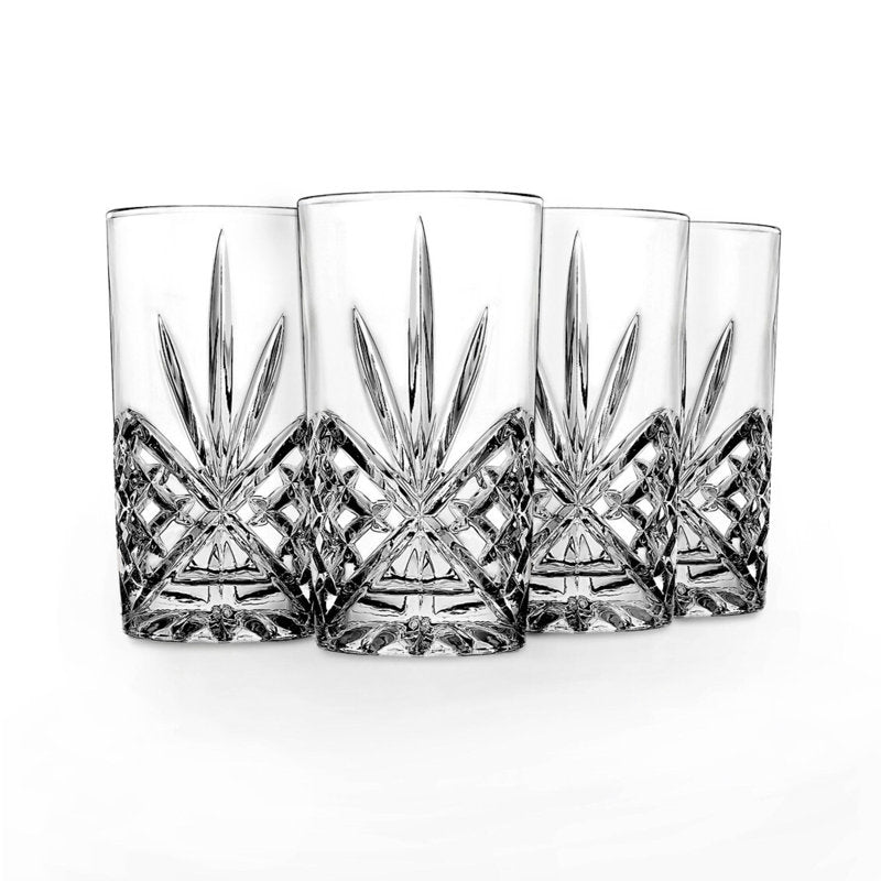 Dublin Crystal Highball Glass Set of 4 – 12oz Premium Cut Crystal Tumblers for Cocktails, Refreshments & Home Entertaining