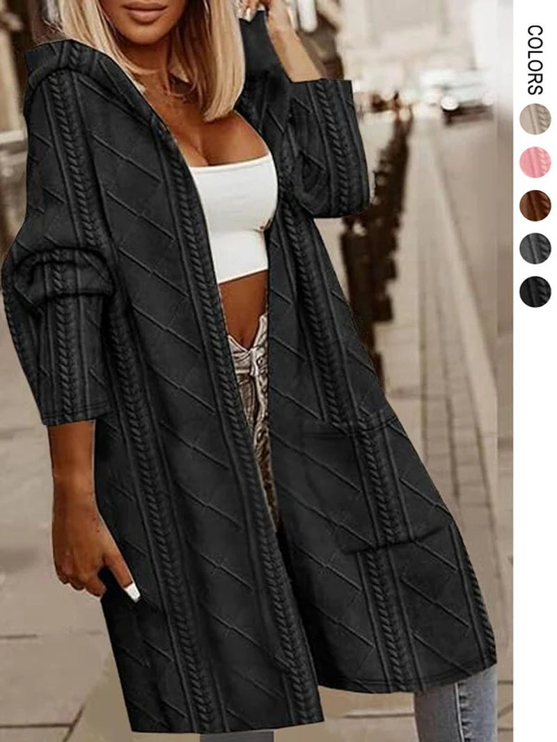 Women’s Long Cable Knit Cardigan – Cozy Open Front Sweater, Layering Knitwear