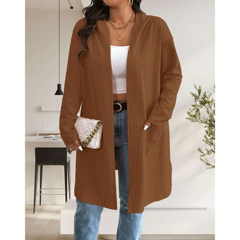 Women’s Long Cable Knit Cardigan – Cozy Open Front Sweater, Layering Knitwear