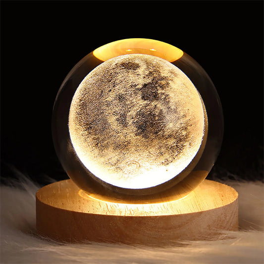 3D Crystal Ball Night Light – Glowing Moon, Galaxy & Astronaut Design, USB Planet Table Lamp, Ambient Atmosphere Light for Bedroom, Kids Gifts