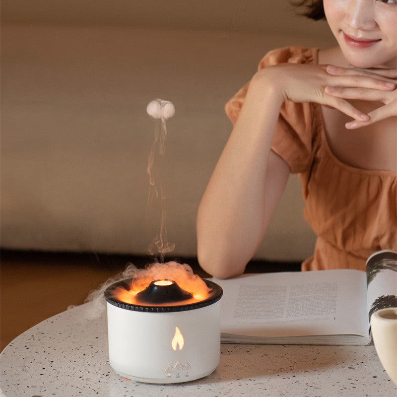 New Two-Color Spray Ring Volcano Humidifier – Aromatherapy Diffuser with LED Flame & Mist Ring Effect