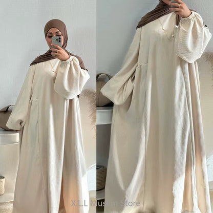 Winter Corduroy Abaya Dubai – Luxury Modest Dress, Elegant Muslim Kaftan for Women, Plus Size Arab Fashion.